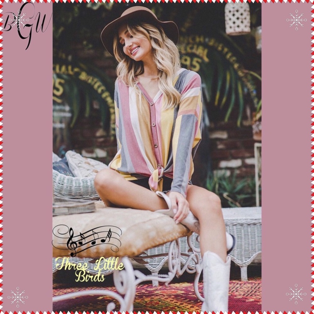 💐5⭐️BEST SELLER Striped Tie Front Top - Picture 2 of 7